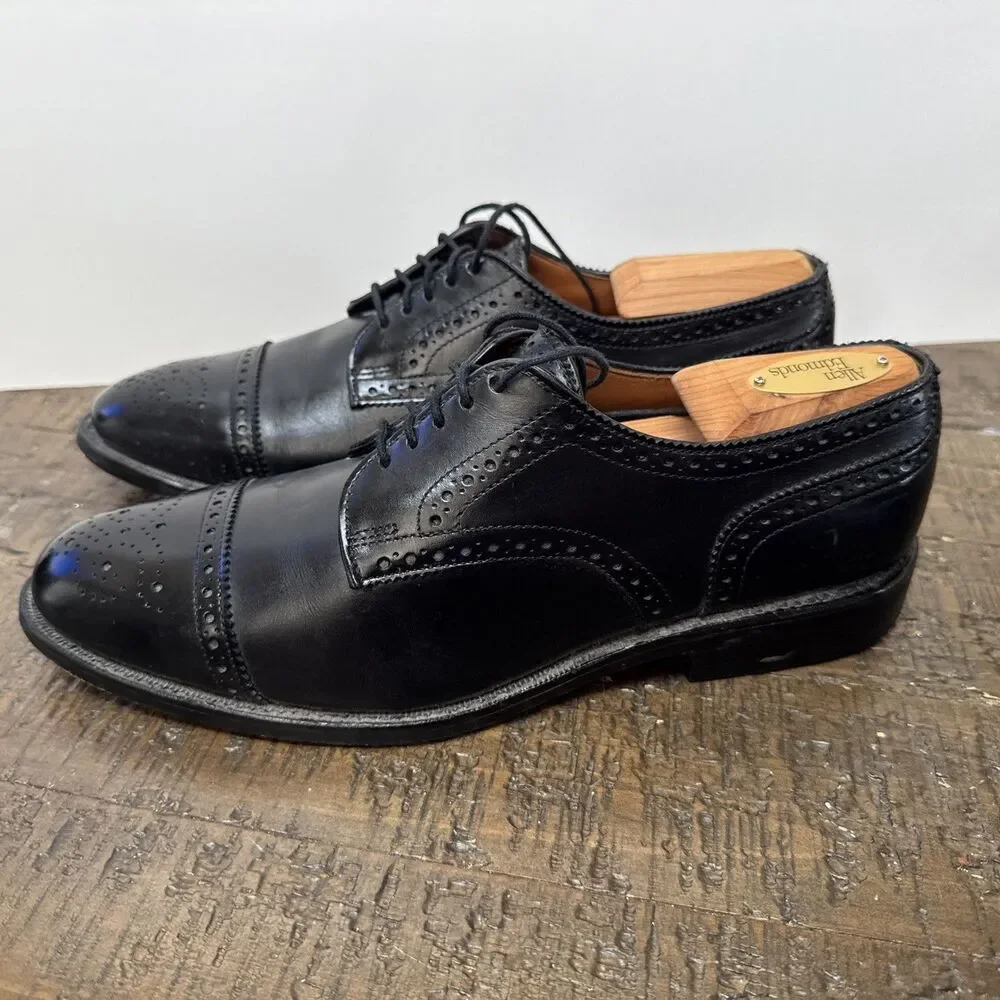 Allen Edmonds Sanford Black Wingtip Cap Toe Brogue Derby Shoes Mens Size 7.5 C